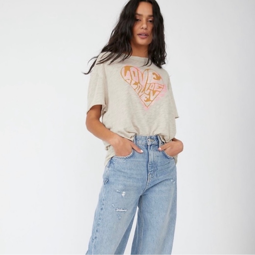 COPY - Worn Once!  Free People Beige Love Graphic Tee